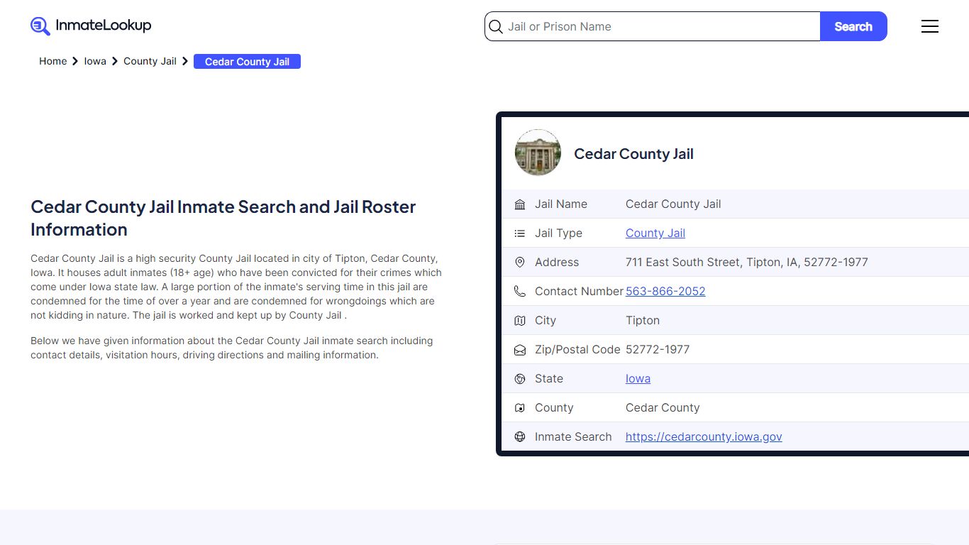 Cedar County Jail (IA) Inmate Search Iowa - Inmate Lookup